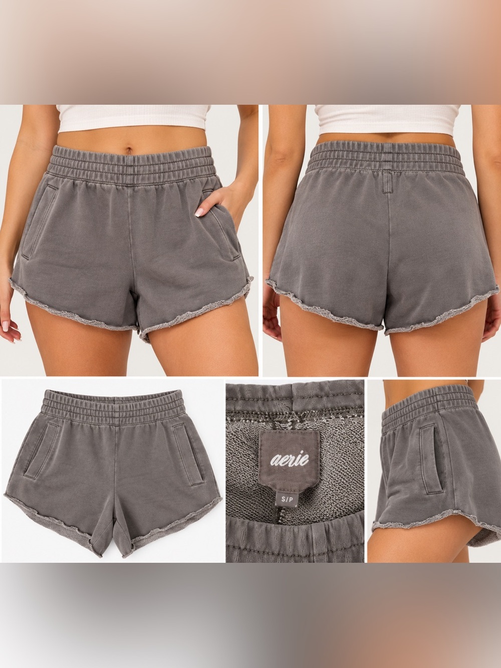 Aerie Size Small Washed Charcoal Gray Raw Hem Lounge Sweat Shorts Sz S